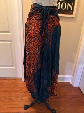 Bohemian Maxi Skirt in Teal and Rust